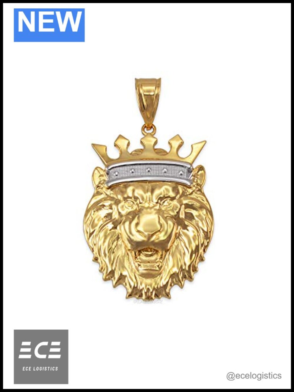 10K Yellow Gold Lion King Pendant Necklace Spring Ring Clasp Rolo Chain